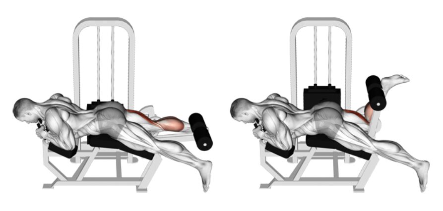 prone leg curl performed with right leg only